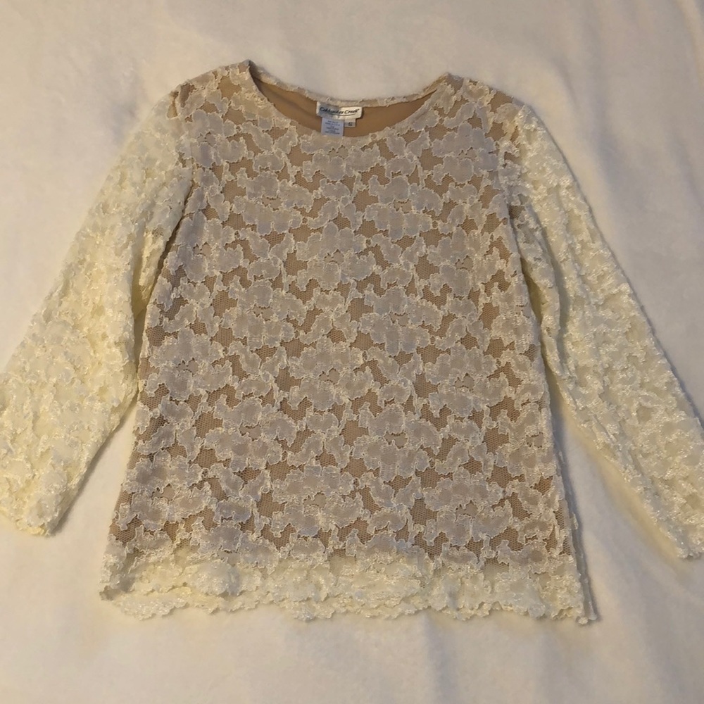 Coldwater Creek Off White Lace 3/4 Sleeve Top